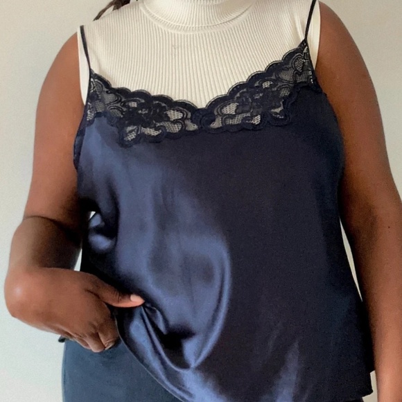 90s Vanity Fair Navy Blue Negligee Tank Top | Vintage Plus Size Vanity Fair | 3X - Picture 3 of 6
